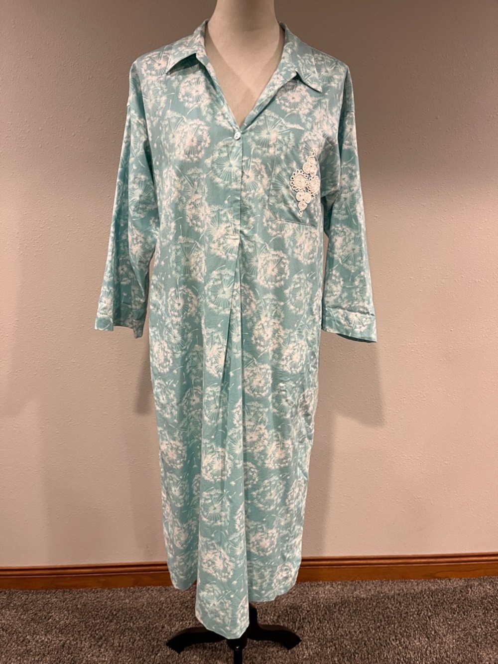 Soft Surroundings Aqua and White Dandelion Printed Button top Dress